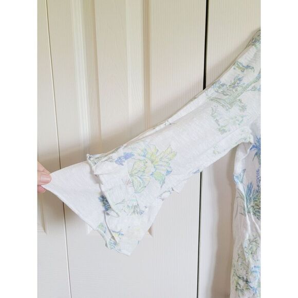 J. Jill M Sweater Knit Top Womens Linen Beachy Tropical‎ White Handkerch Slv - Picture 4 of 9